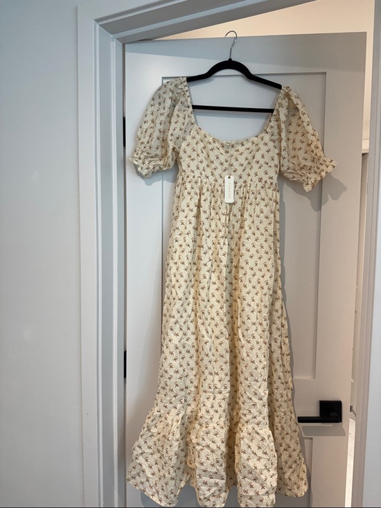 Noralee Dresses & Skirts - Cream Floral Maxi Dress with Puff Sleeves